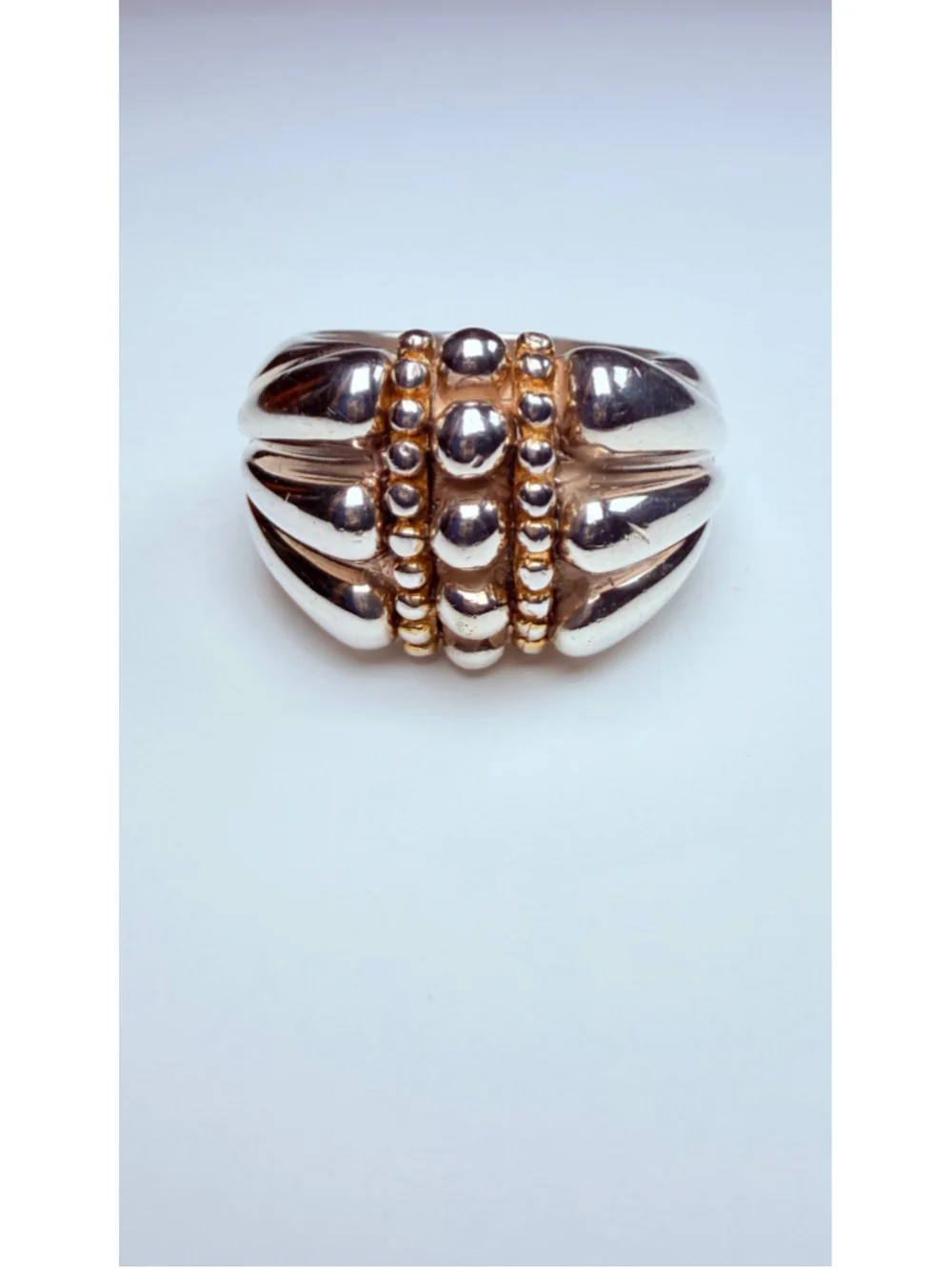 ARROWS Modernist Caviar Bead Dot Ribbed Sterling Silver Gold Vermeil Ring Italy